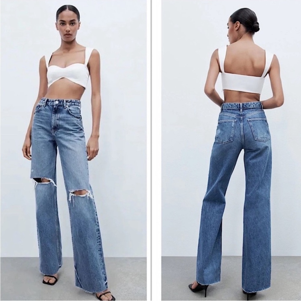 Zara Jeans Womens 2 High Rise Distressed Full Length 90s Raw Hem Rigid
